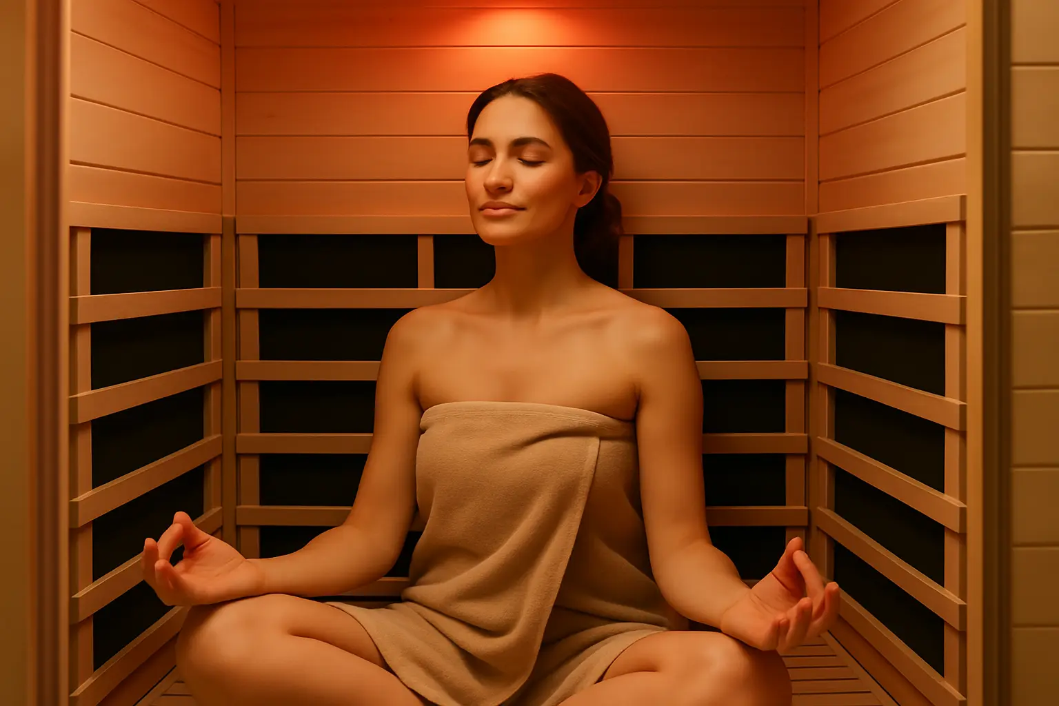 Person relaxing in infrared sauna