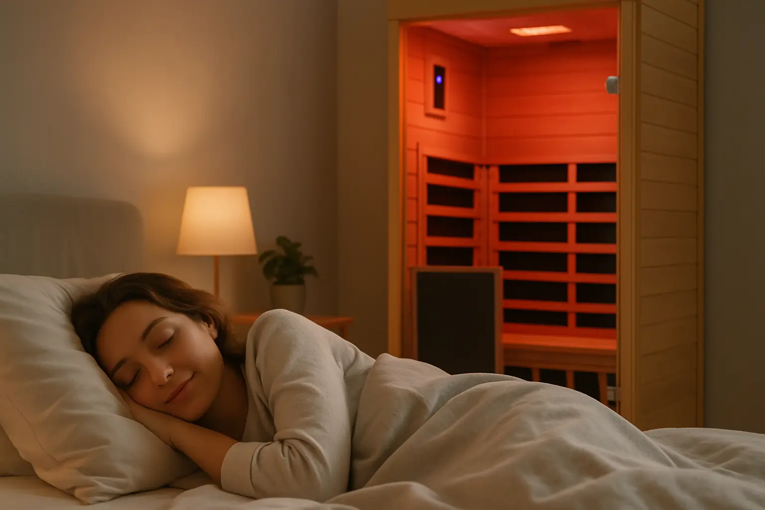 Person in infrared sauna, cellular health