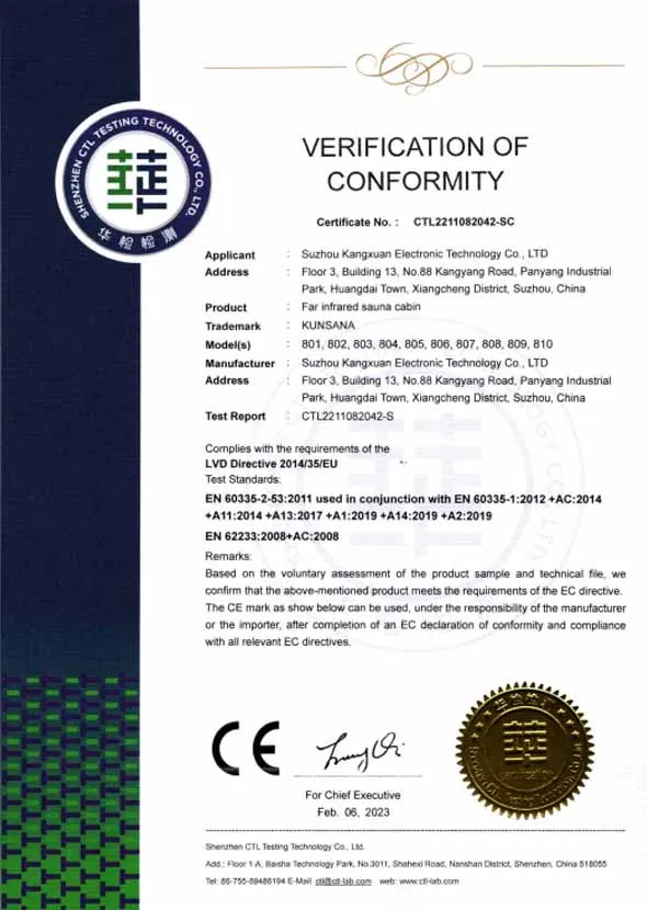 Wizzisaunas infrared sauna CE certified for EU safety standards