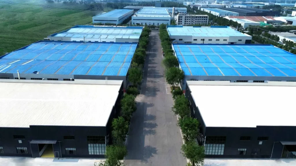 Overhead view of Wizzisaunas sauna manufacturing base with full production facilities